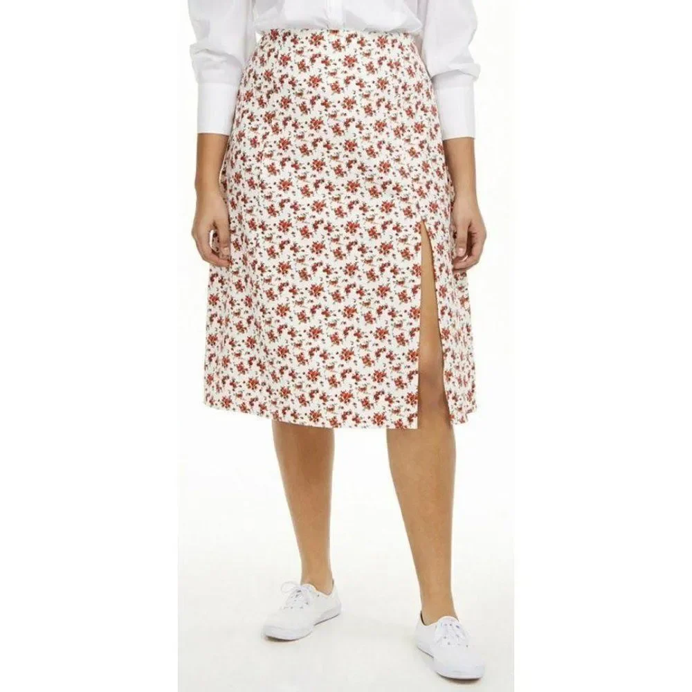 Danielle‎ Bernstein White Red Floral MIdi Slip Skirt Sz 1x NEW
